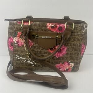 Juicy Couture “Word On The Street” Chestnut Brown Pink Floral Print Handbag SEE